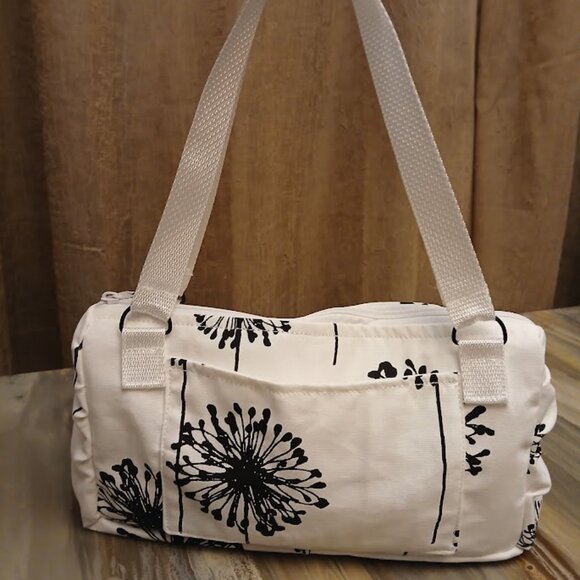 New Canvas Dandelion Floral Shoulder Bag Purse White Black Tote Handbag Fashion - Picture 1 of 6